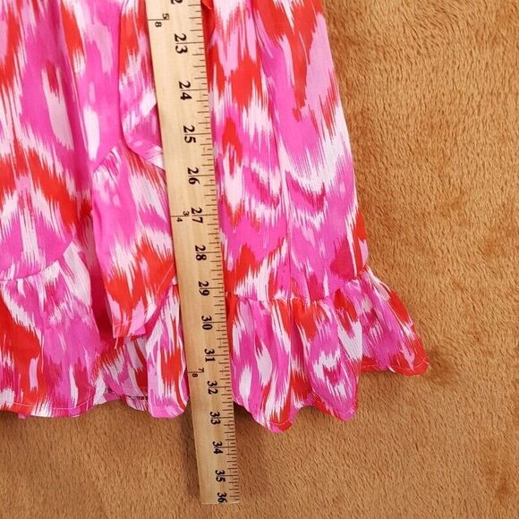 AQUA Womens Dress XS Pink Pullover Faux Wrap Mini Elastic Waist VNeck Ikat - Picture 8 of 9